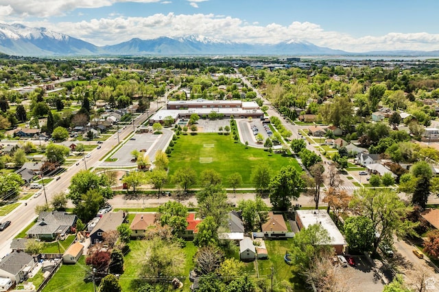 aerial perspective of suburban area with mountains