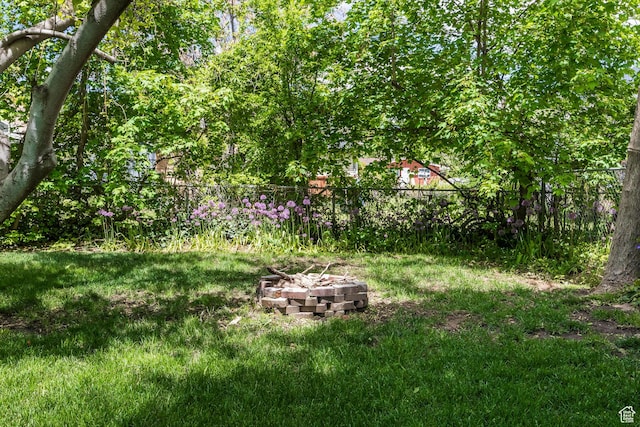 view of yard with a fire pit