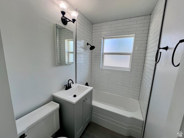 full bathroom with toilet, tile patterned floors, bathtub / shower combination, and vanity