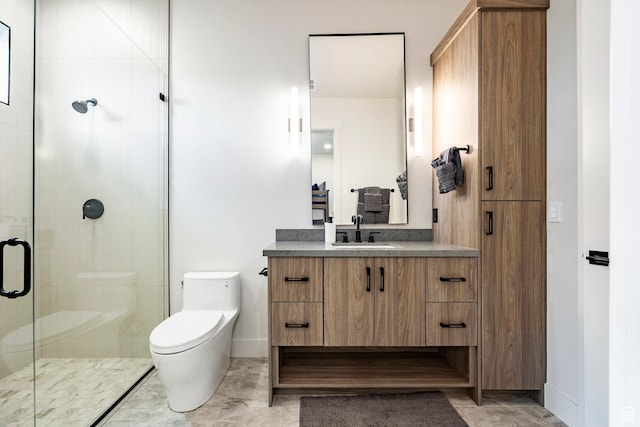 9335 N Canopy Ln E, Sundance, UT 84604 - bathroom with a shower stall, toilet, vanity, and baseboards