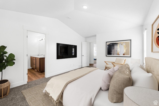 309 N 2350 E Unit 01, Spanish Fork, UT 84660 - carpeted bedroom featuring lofted ceiling and ensuite bath