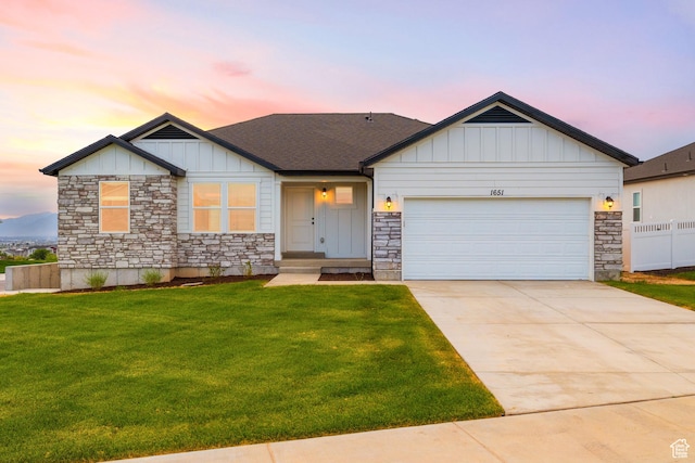 309 N 2350 E Unit 01, Spanish Fork, UT 84660 - view of front of house with stone siding, board and batten siding, a garage, and driveway