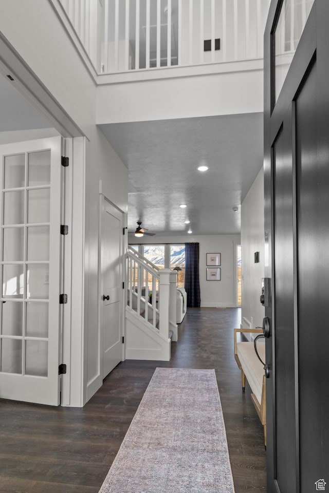 101 N 950 E Unit 36, Tremonton, UT 84337 - foyer with dark wood-style floors, a ceiling fan, recessed lighting, and a towering ceiling