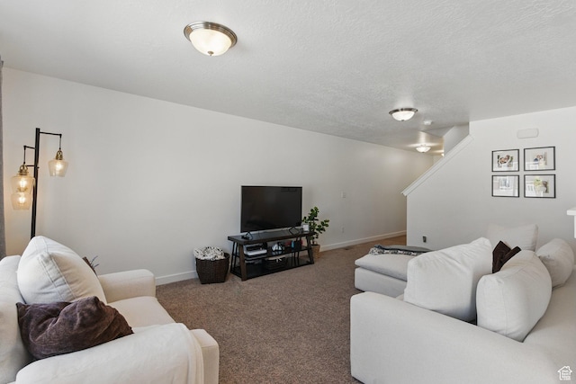 164 E Boxcar Ln S, Saratoga Springs, UT 84045 - carpeted living area with baseboards, stairway, and a textured ceiling