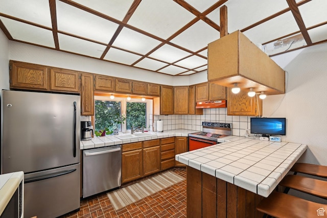 528 N Westcapitol St, Salt Lake City, UT 84103 - kitchen featuring appliances with stainless steel finishes, under cabinet range hood, a sink, and tasteful backsplash