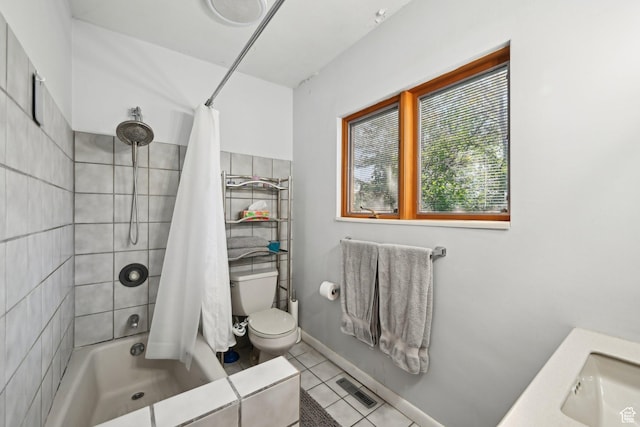528 N Westcapitol St, Salt Lake City, UT 84103 - full bathroom featuring toilet, tile patterned floors, shower / tub combo with curtain, and a sink