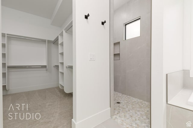 3855 S Kennedy Ln, Washington, UT 84780 - bathroom with a walk in shower, a walk in closet, and baseboards