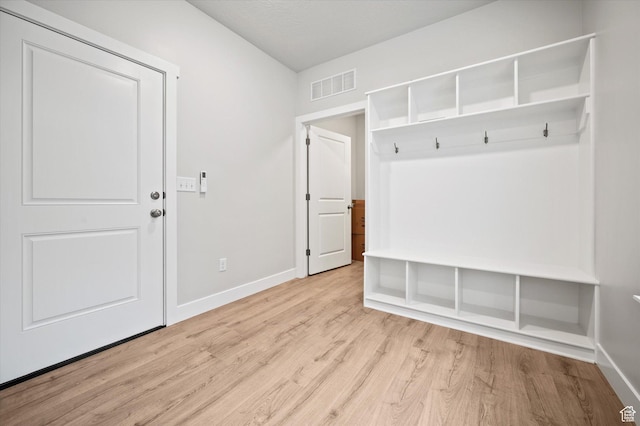 mudroom with light wood-type flooring and baseboards