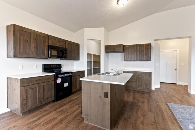 2363 E 370 N Unit 07, Spanish Fork, UT 84660 - kitchen with black appliances, lofted ceiling, a sink, dark wood finished floors, and light countertops