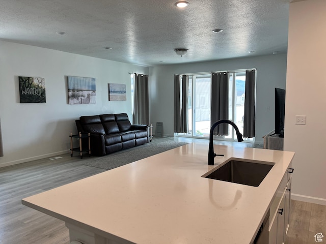 2055 S 4140 W, Taylor, UT 84401 - kitchen featuring a sink, light countertops, open floor plan, light wood-style flooring, and a textured ceiling