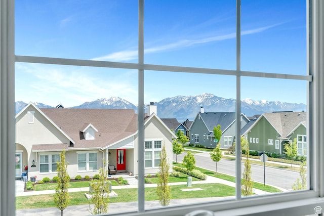 detailed view of a mountain view and a residential view