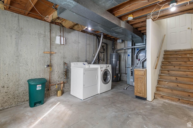 133 N Lakeview W Unit 39, Stansbury Park, UT 84074 - unfinished below grade area featuring gas water heater, washer and clothes dryer, heating unit, and stairs