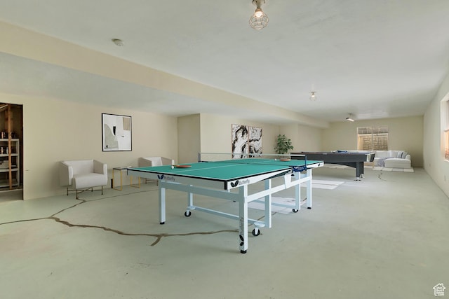 recreation room featuring billiards and concrete floors