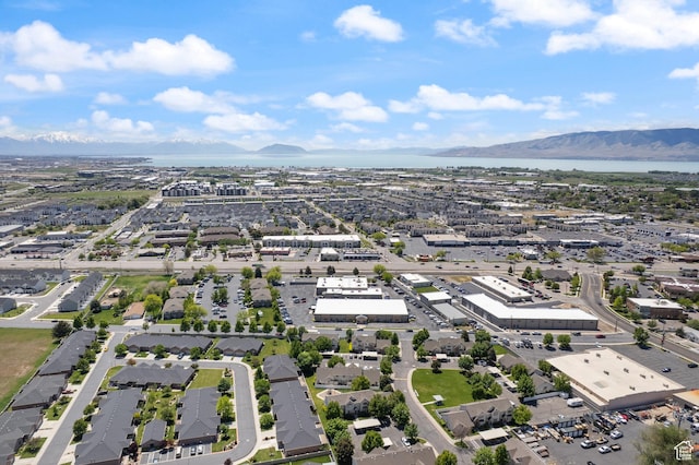 aerial view of a water and mountain view