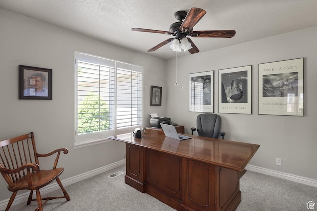 6721 S Costa Cv E, Cottonwood Heights, UT 84121 - office featuring ceiling fan, light colored carpet, and baseboards