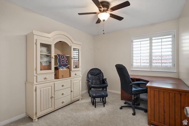 6721 S Costa Cv E, Cottonwood Heights, UT 84121 - home office with a ceiling fan, light carpet, and baseboards