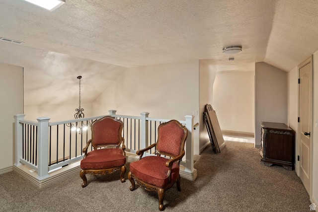384 N 710 E, Salem, UT 84653 - sitting room with a textured ceiling, vaulted ceiling, carpet, an upstairs landing, and baseboards
