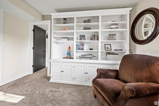 living area with light carpet