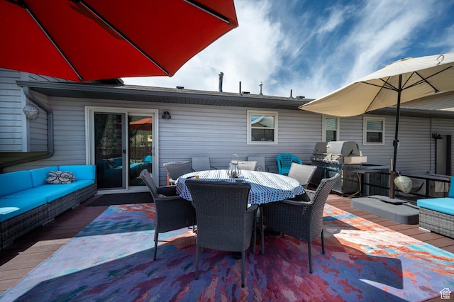 view of patio / terrace with area for grilling, outdoor lounge area, and outdoor dining space