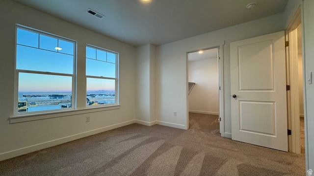 unfurnished bedroom featuring carpet floors, baseboards, and a walk in closet