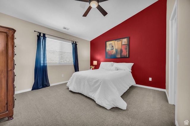 1828 W Woodview Dr, Lehi, UT 84043 - bedroom with vaulted ceiling, baseboards, carpet floors, and ceiling fan