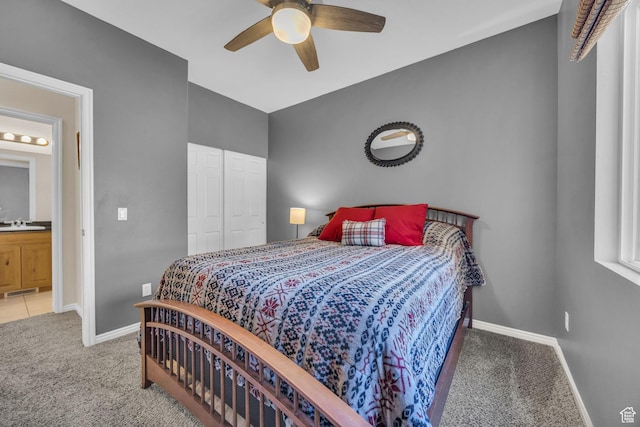 1828 W Woodview Dr, Lehi, UT 84043 - carpeted bedroom with baseboards, a sink, a ceiling fan, and a closet