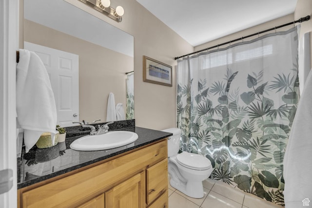 1828 W Woodview Dr, Lehi, UT 84043 - bathroom with tile patterned floors, toilet, vanity, and curtained shower