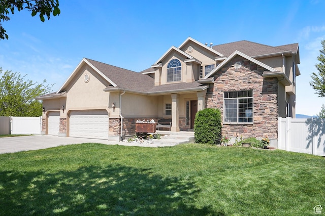 8127 S Bear Lake Ct, West Jordan, UT 84081 - view of front of home with stone siding, stucco siding, concrete driveway, and a garage