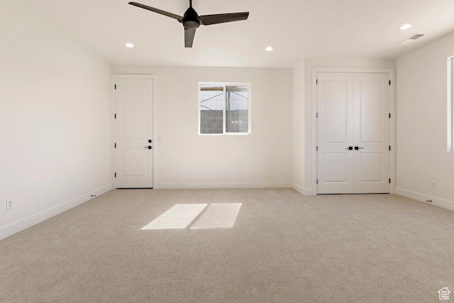 4845 W 2020 S, Hurricane, UT 84737 - spare room featuring light carpet, ceiling fan, recessed lighting, and baseboards
