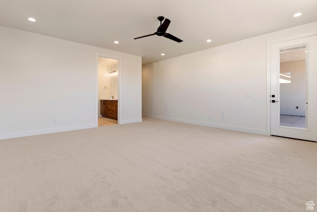 4845 W 2020 S, Hurricane, UT 84737 - spare room featuring recessed lighting, a ceiling fan, baseboards, and light carpet