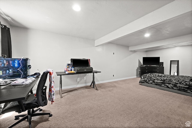 6616 W 7735 S, West Jordan, UT 84081 - carpeted bedroom with baseboards, an office area, recessed lighting, and beam ceiling