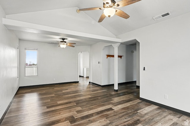 710 W 1350 S, Cedar City, UT 84720 - empty room featuring a ceiling fan, arched walkways, vaulted ceiling, wood finished floors, and baseboards