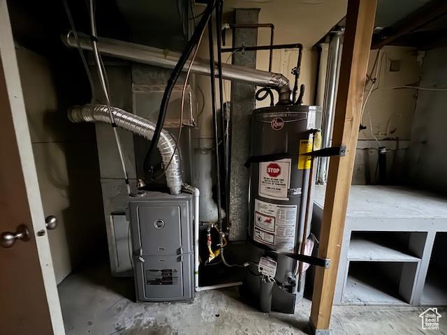 utility room featuring water heater