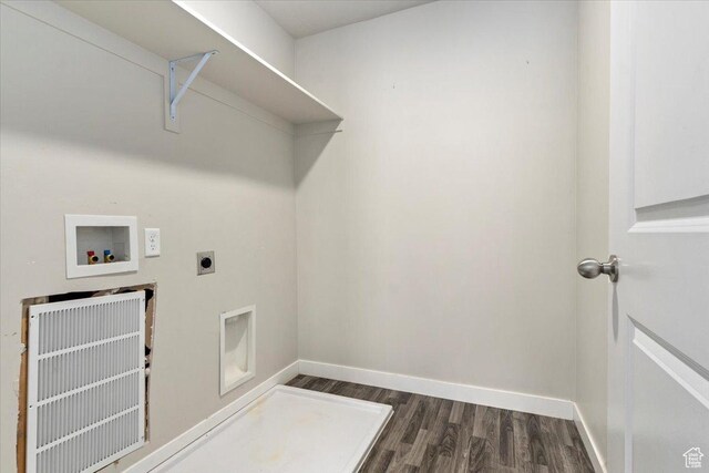 5621 W Stillwell Ln S, Herriman, UT 84096 - washroom featuring washer hookup, electric dryer hookup, dark wood-style floors, and baseboards