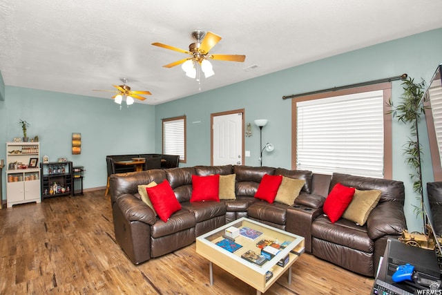 855 W 350 N, Tremonton, UT 84337 - living room featuring wood finished floors and a ceiling fan