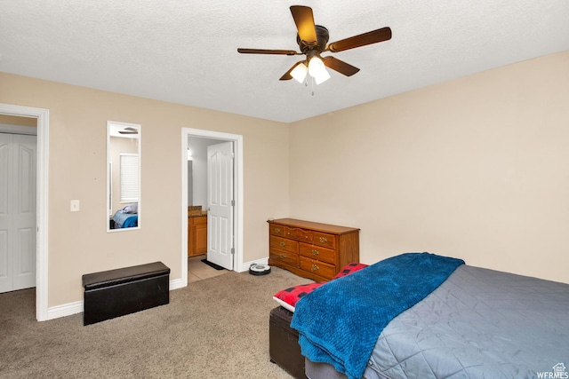 855 W 350 N, Tremonton, UT 84337 - bedroom featuring light colored carpet, baseboards, a textured ceiling, ceiling fan, and ensuite bathroom