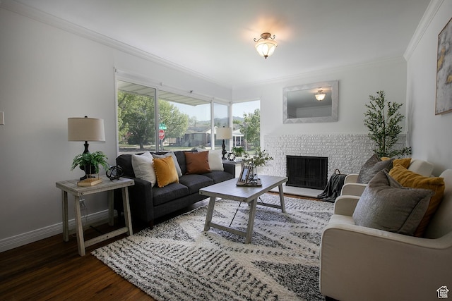 604 E 3635 S, Salt Lake City, UT 84106 - living room with a fireplace, wood finished floors, ornamental molding, and baseboards