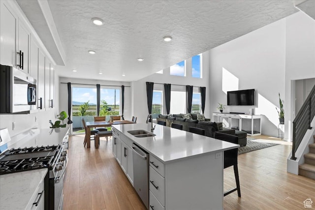 2102 S 2200 W, Woods Cross, UT 84087 - kitchen with a sink, stainless steel appliances, light wood-type flooring, a breakfast bar, and open floor plan