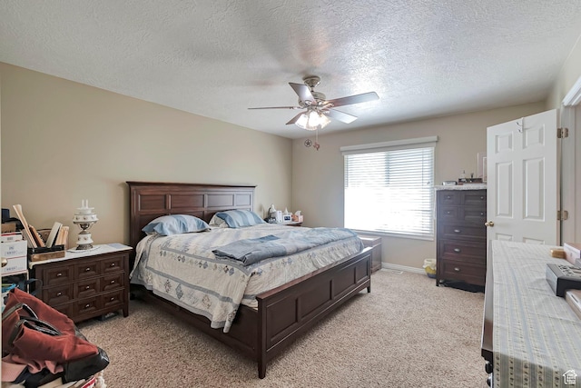 1186 E 470 S, Payson, UT 84651 - bedroom featuring light carpet, a textured ceiling, baseboards, and ceiling fan