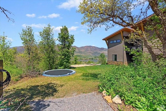 1108 N Lakeside Ct, Eden, UT 84310 - view of grassy yard with a trampoline and a water and mountain view