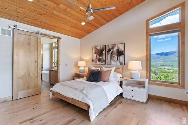 1108 N Lakeside Ct, Eden, UT 84310 - bedroom featuring lofted ceiling, multiple windows, wood ceiling, baseboards, and light wood-type flooring