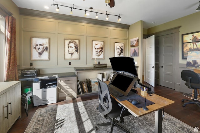 6071 W 1800 S, Mendon, UT 84325 - office featuring a decorative wall, ceiling fan, and dark wood-style flooring