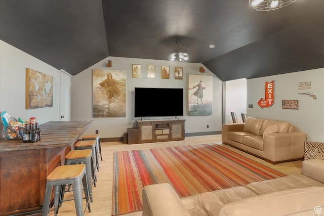 6071 W 1800 S, Mendon, UT 84325 - home theater featuring lofted ceiling, light wood-style flooring, and baseboards