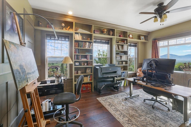 6071 W 1800 S, Mendon, UT 84325 - home office featuring ceiling fan and dark wood-style flooring