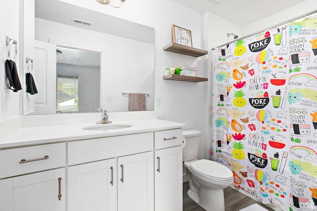 895 S Brubaker Way, Santaquin, UT 84655 - bathroom featuring toilet, vanity, wood finished floors, and curtained shower