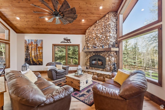 3321 W Big Spruce Way Unit E54, Park City, UT 84098 - living area with wood ceiling, healthy amount of natural light, light wood-type flooring, vaulted ceiling, and recessed lighting