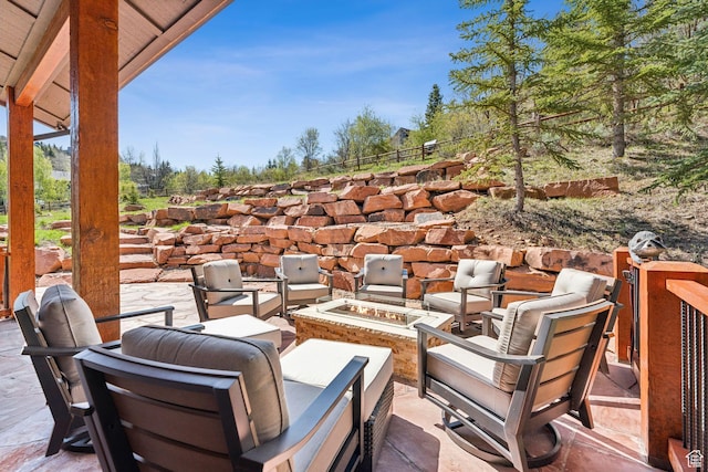 3321 W Big Spruce Way Unit E54, Park City, UT 84098 - view of patio / terrace with an outdoor fire pit