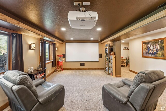 3321 W Big Spruce Way Unit E54, Park City, UT 84098 - home theater with baseboards, recessed lighting, carpet, and a textured ceiling
