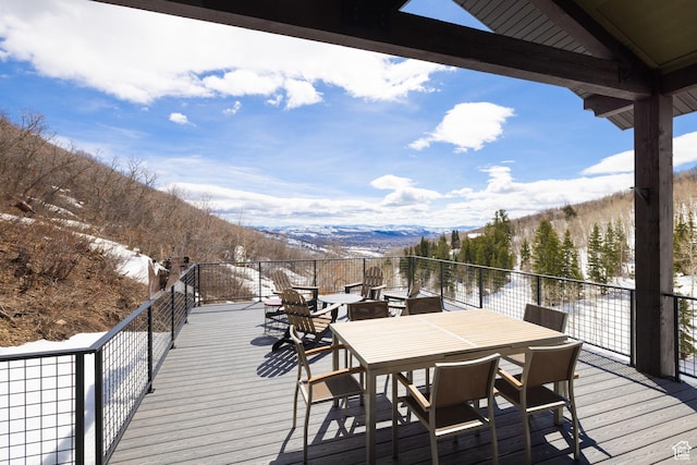 10256 N Basin Canyon Rd, Park City, UT 84098 - snow covered deck with a mountain view and outdoor dining space