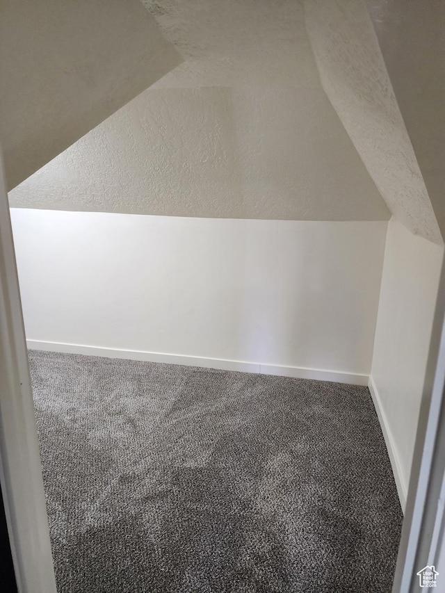 additional living space with carpet floors, vaulted ceiling, and baseboards